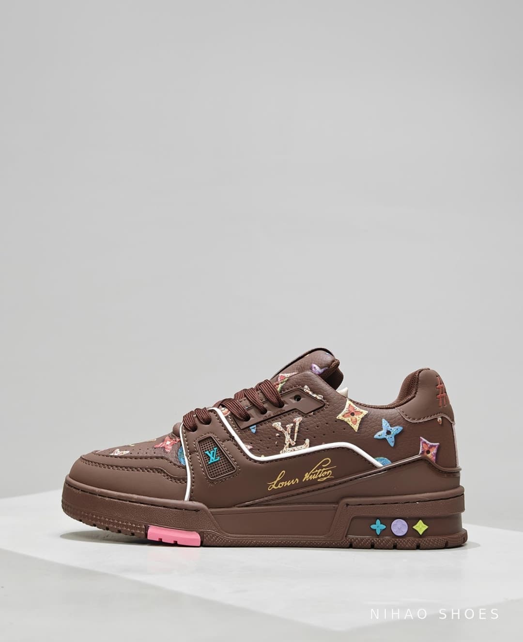 LV Trainer Multicolour Monogram — Chocolate, side